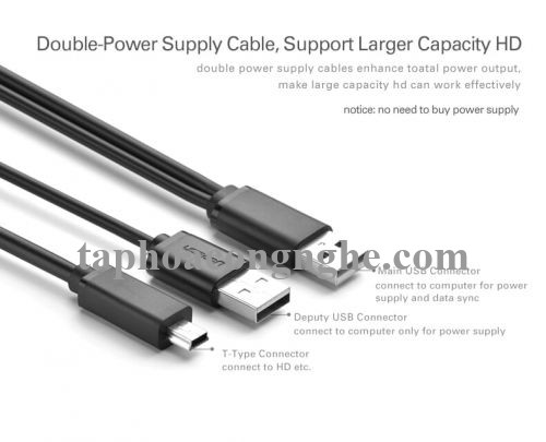 Ugreen 10346 0.5M màu Đen Cáp sạc truyền dữ liệu USB 2.0 sang MICRO USB có trợ nguồn USB US107 30010346